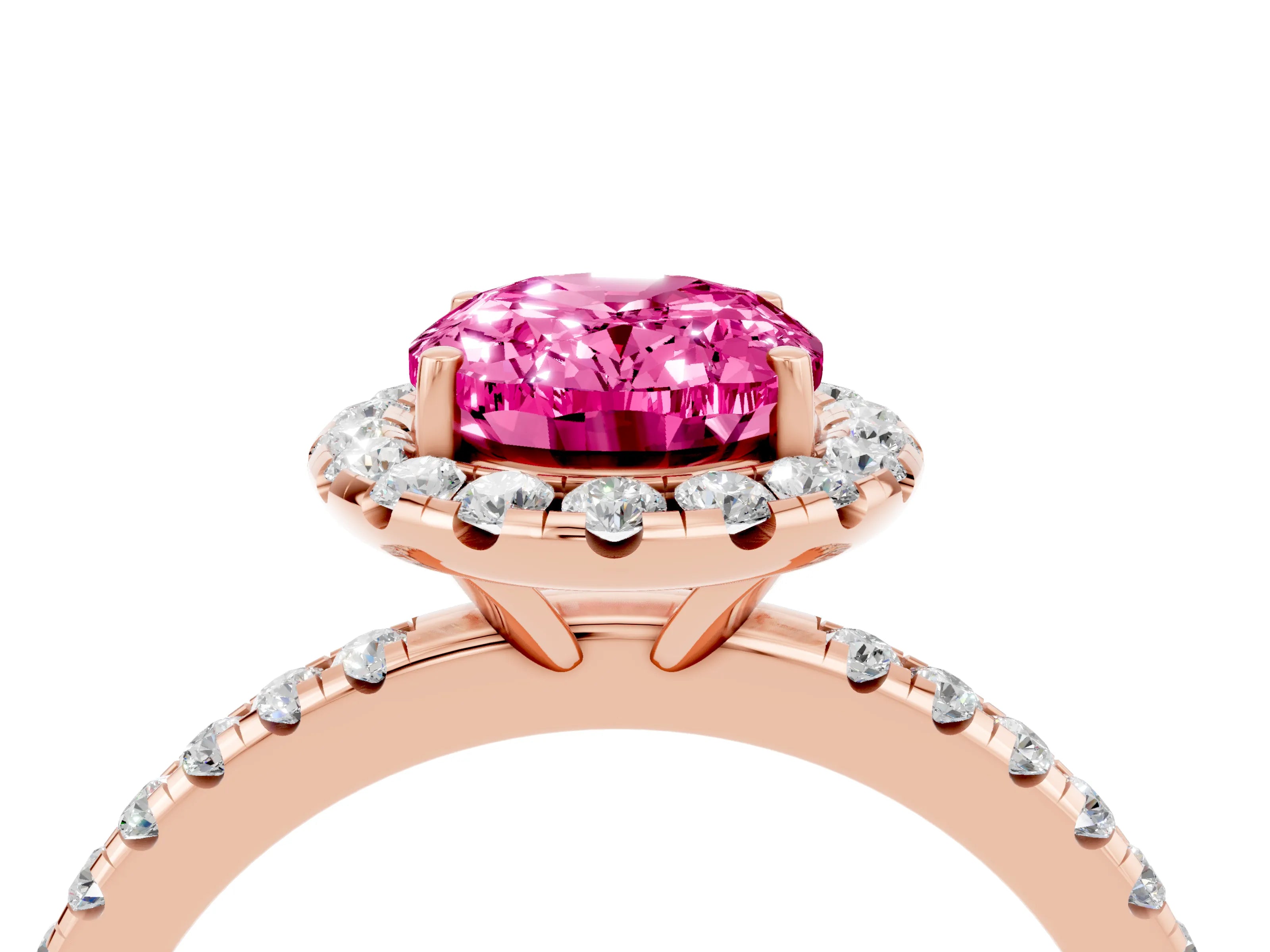 Rose gold Oval Cut Halo Round Diamond Pavé Band Four-Prong Ring_4