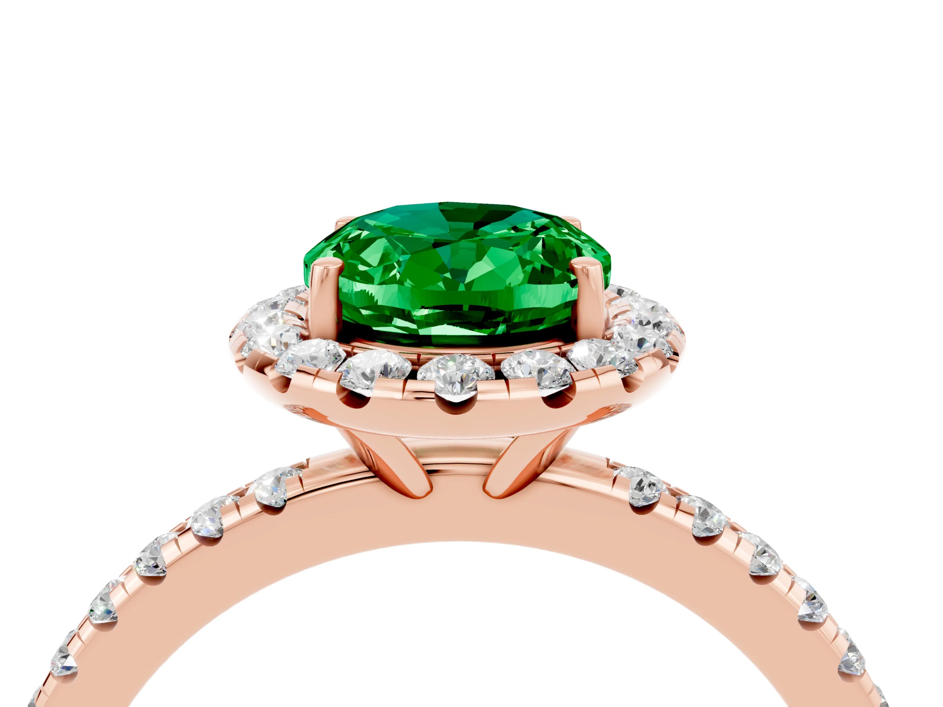 Rose gold Oval Cut Halo Round Diamond Pavé Band Four-Prong Ring_4