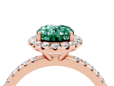 Rose gold Oval Cut Halo Round Diamond Pavé Band Four-Prong Ring_4