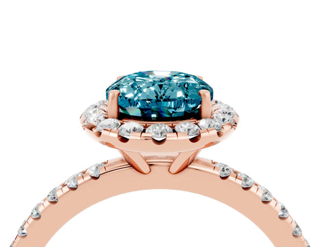 Rose gold Oval Cut Halo Round Diamond Pavé Band Four-Prong Ring_4