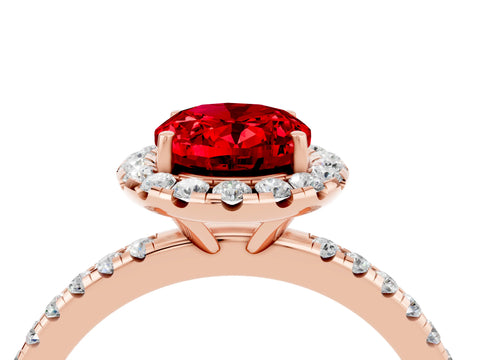 Rose gold Oval Cut Halo Round Diamond Pavé Band Four-Prong Ring_4