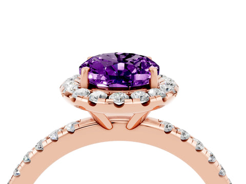 Rose gold Oval Cut Halo Round Diamond Pavé Band Four-Prong Ring_4