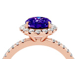 Rose gold Oval Cut Halo Round Diamond Pavé Band Four-Prong Ring_4