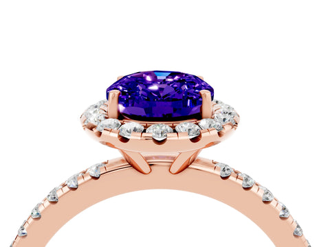 Rose gold Oval Cut Halo Round Diamond Pavé Band Four-Prong Ring_4