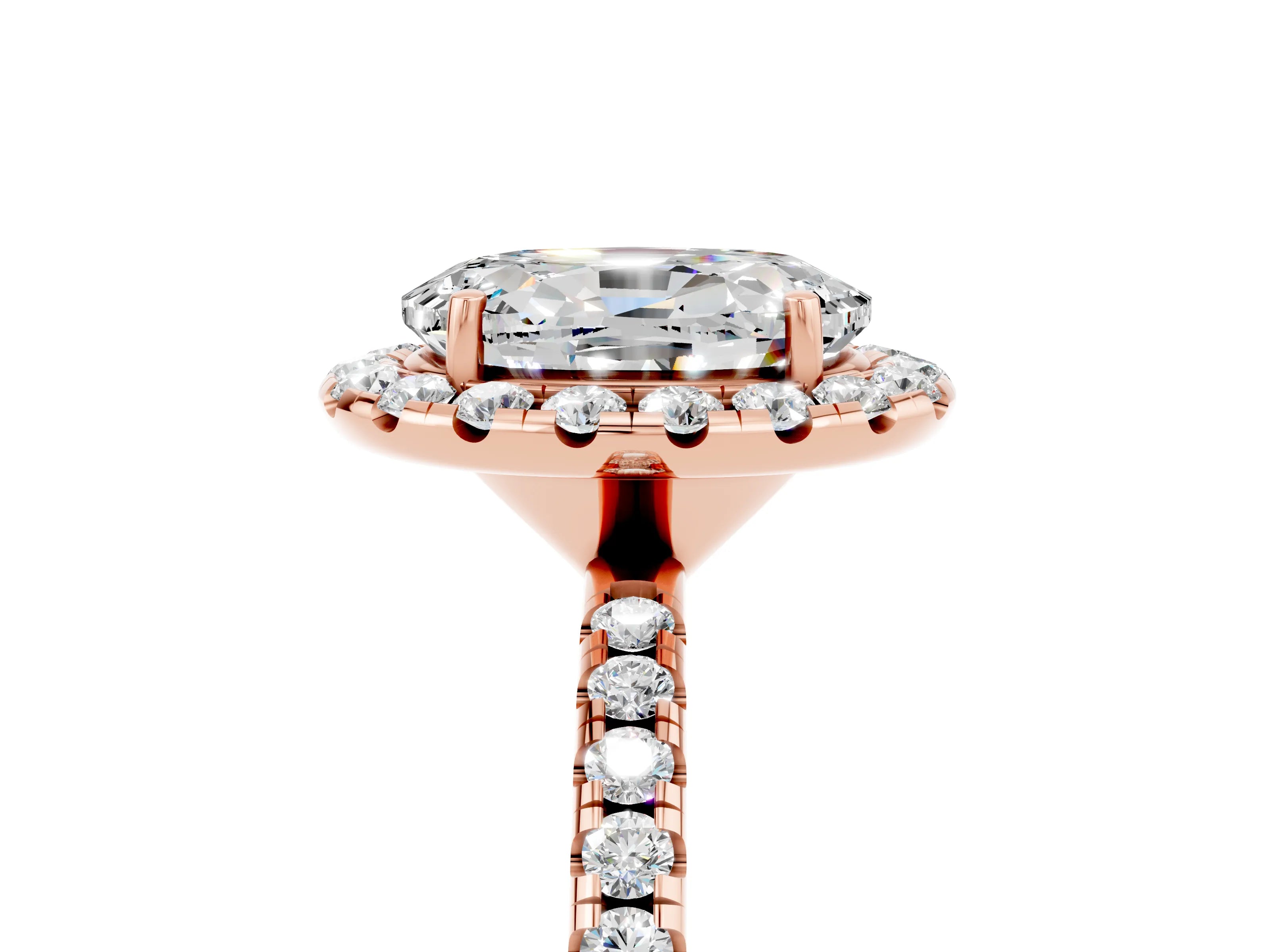 Rose gold Oval Cut Halo Round Diamond Pavé Band Four-Prong Ring_5