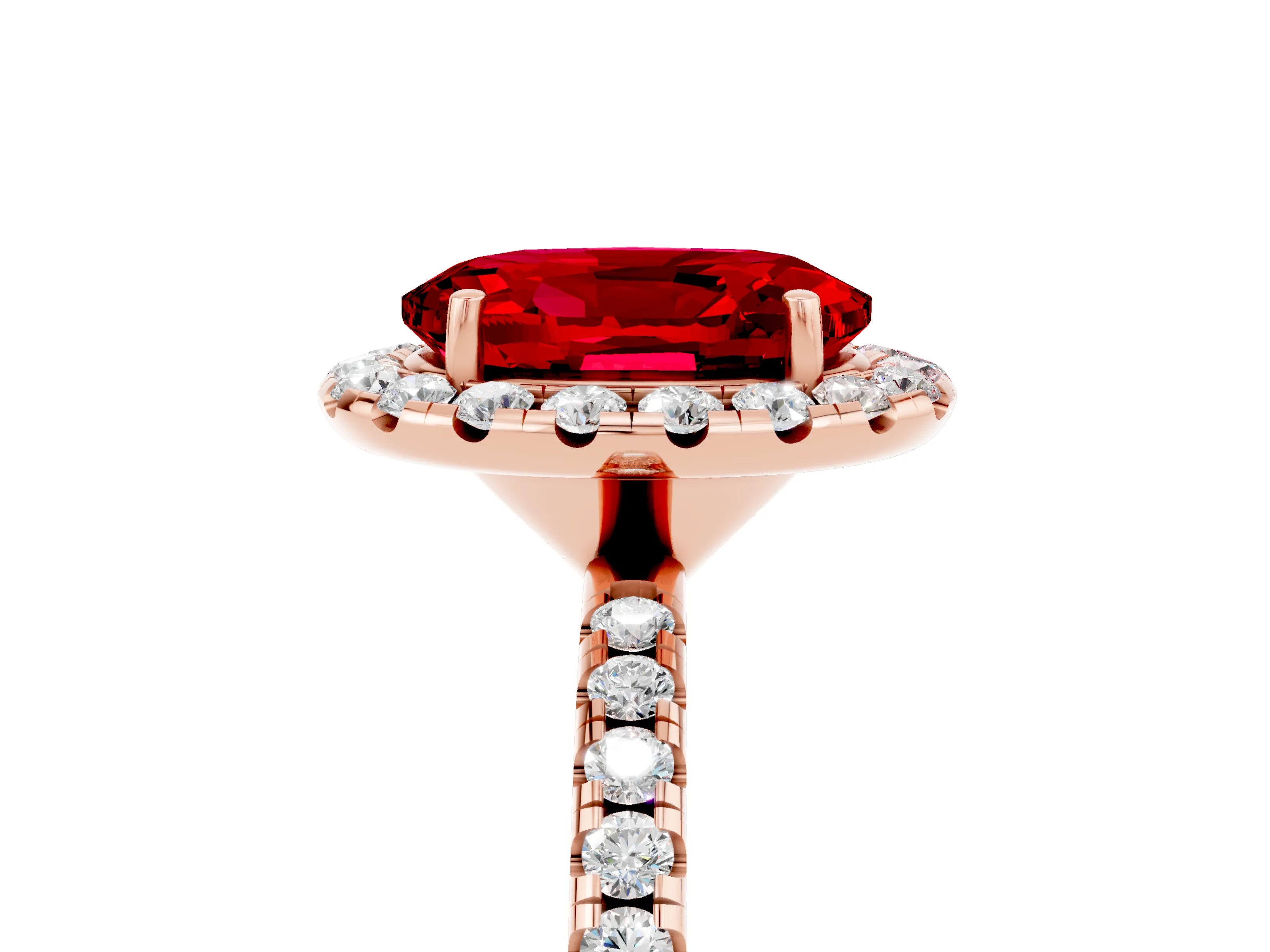 Rose gold Oval Cut Halo Round Diamond Pavé Band Four-Prong Ring_5