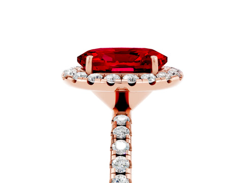 Rose gold Oval Cut Halo Round Diamond Pavé Band Four-Prong Ring_5