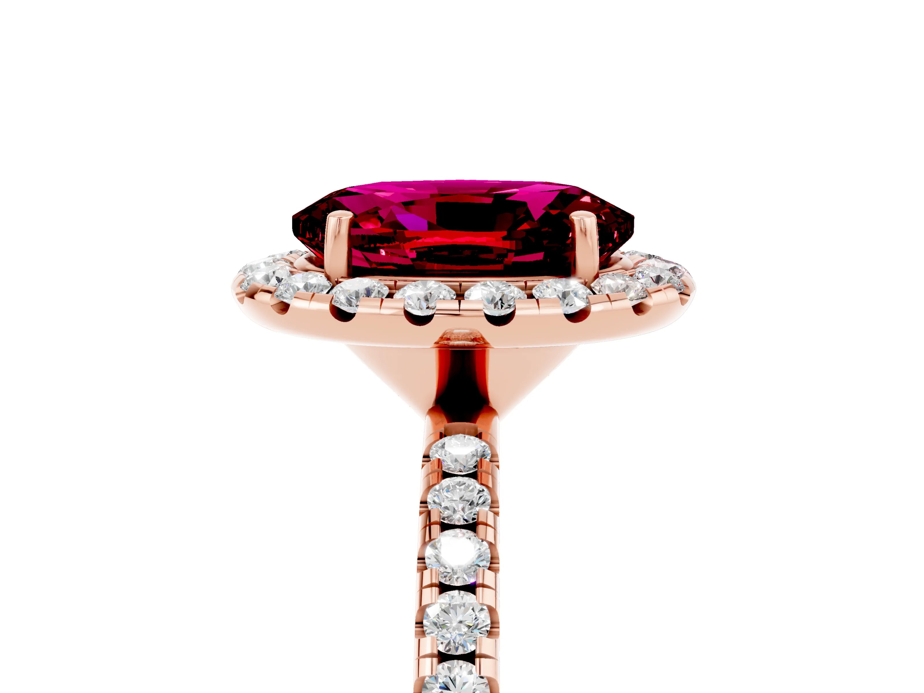 Rose gold Oval Cut Halo Round Diamond Pavé Band Four-Prong Ring_5