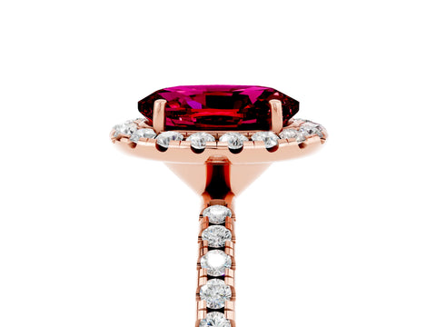 Rose gold Oval Cut Halo Round Diamond Pavé Band Four-Prong Ring_5