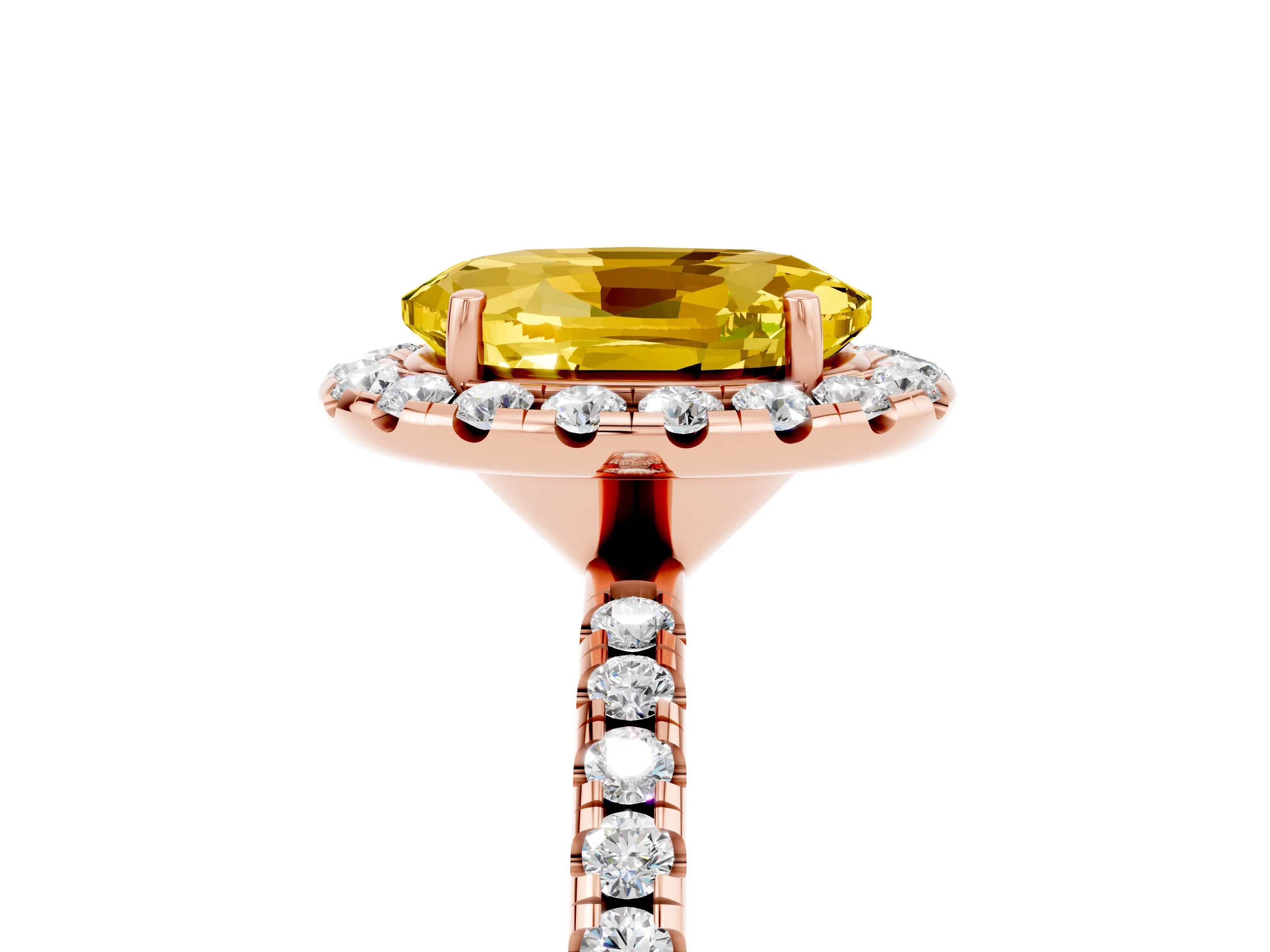 Rose gold Oval Cut Halo Round Diamond Pavé Band Four-Prong Ring_5