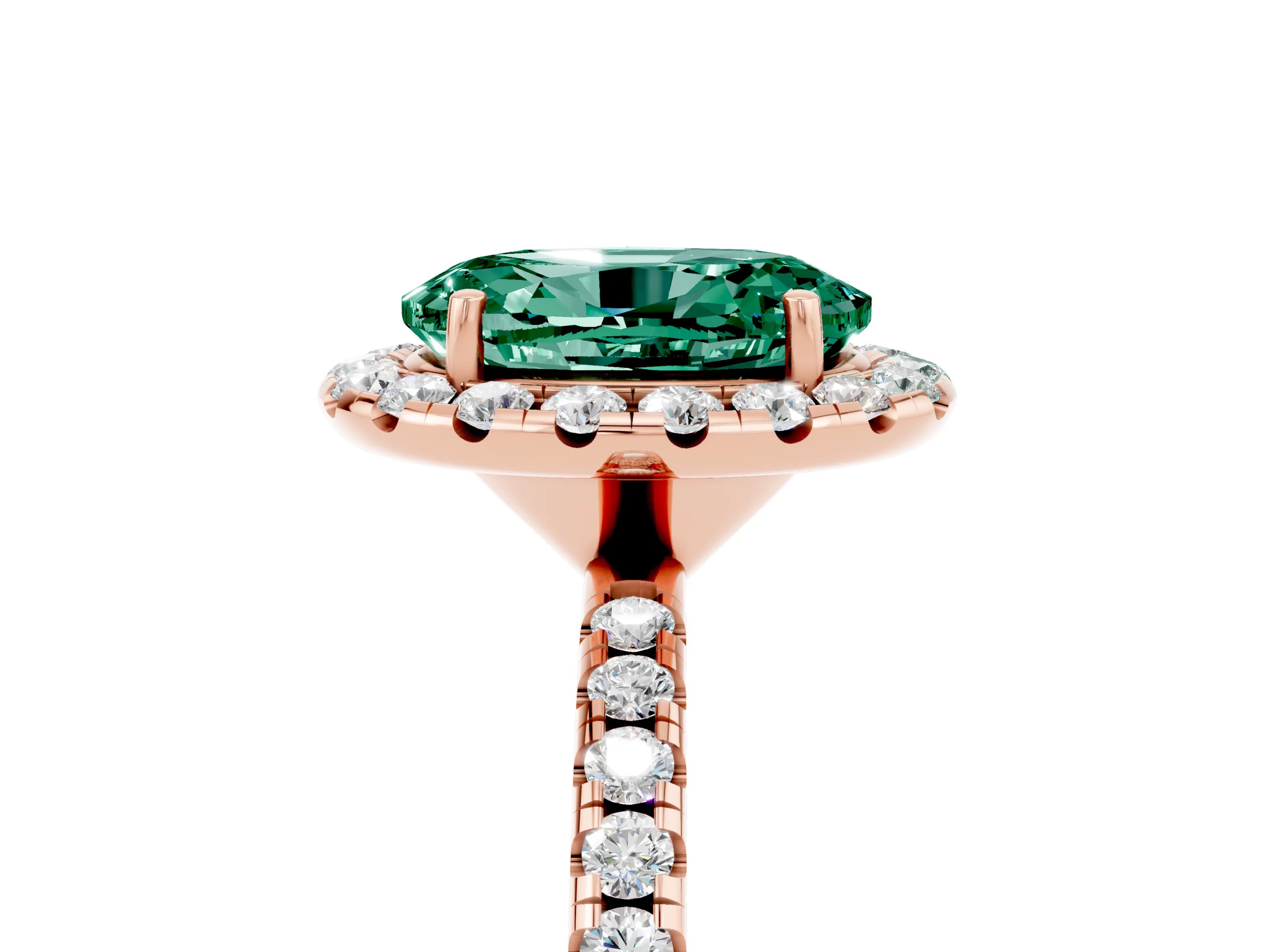 Rose gold Oval Cut Halo Round Diamond Pavé Band Four-Prong Ring_5