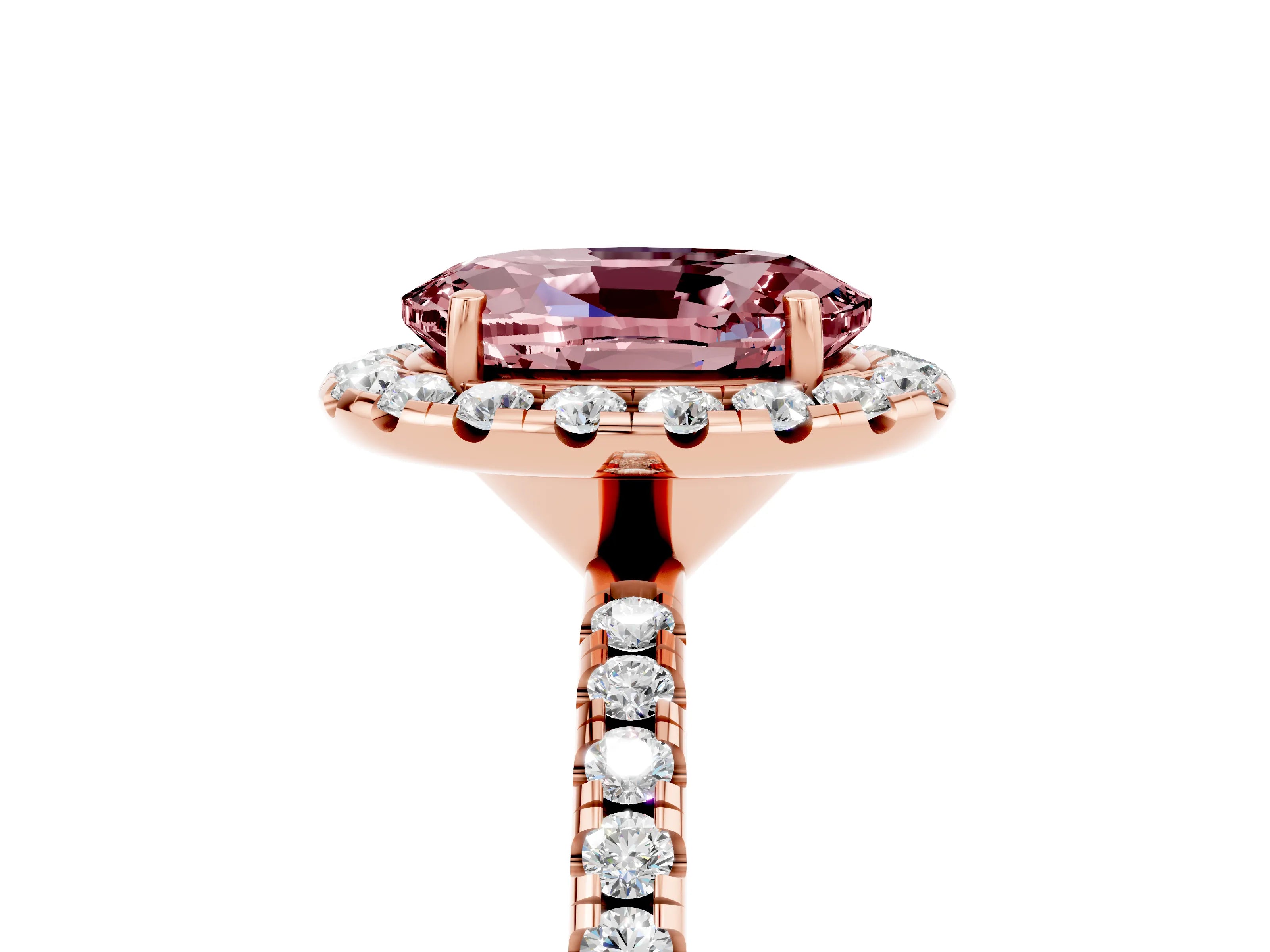 Rose gold Oval Cut Halo Round Diamond Pavé Band Four-Prong Ring_5