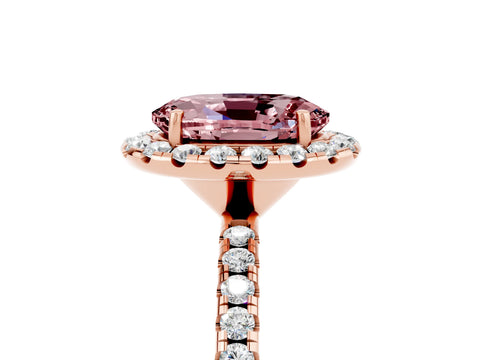 Rose gold Oval Cut Halo Round Diamond Pavé Band Four-Prong Ring_5