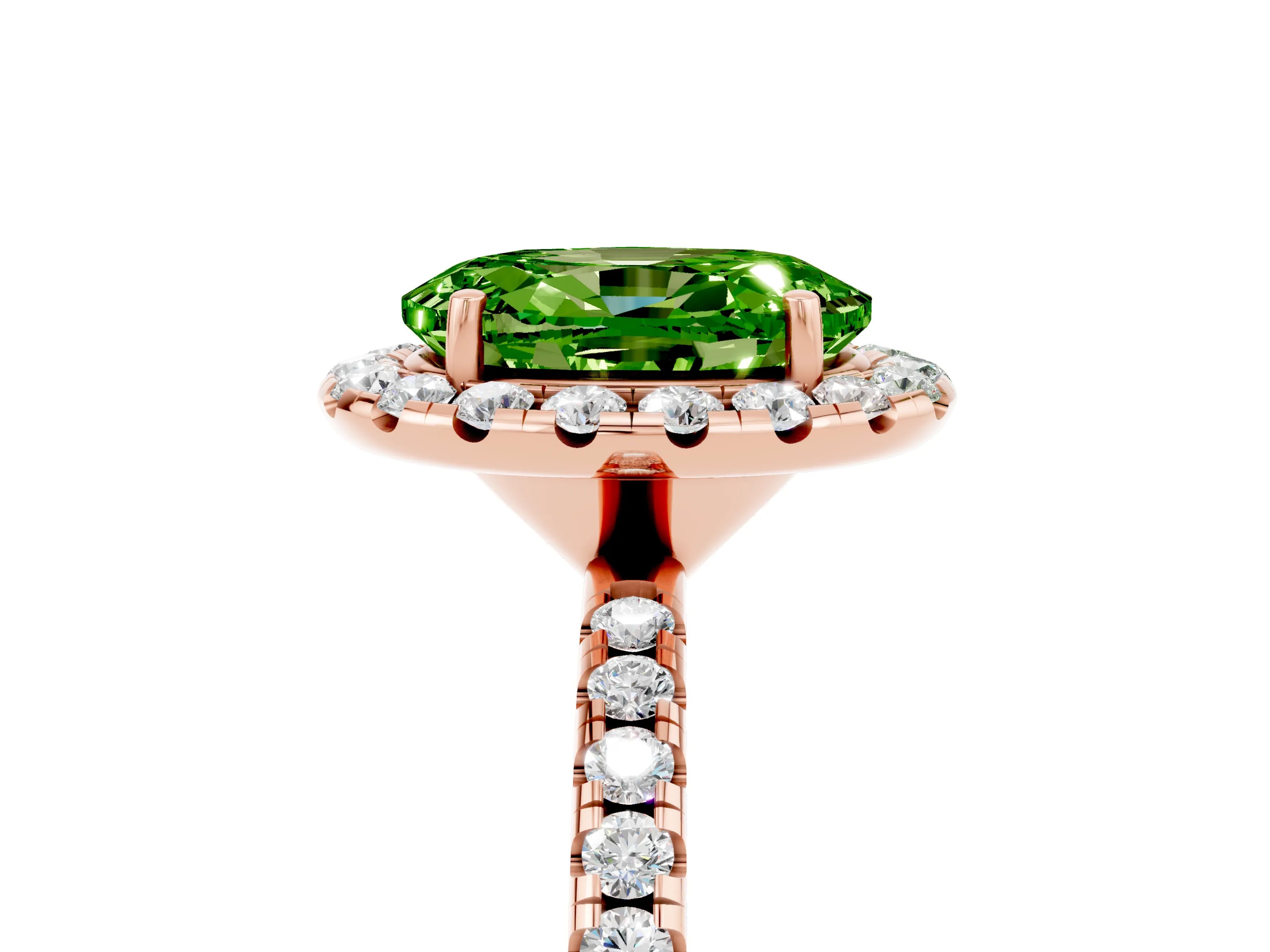 Rose gold Oval Cut Halo Round Diamond Pavé Band Four-Prong Ring_5