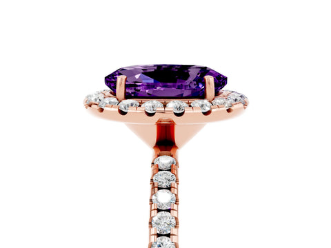 Rose gold Oval Cut Halo Round Diamond Pavé Band Four-Prong Ring_5