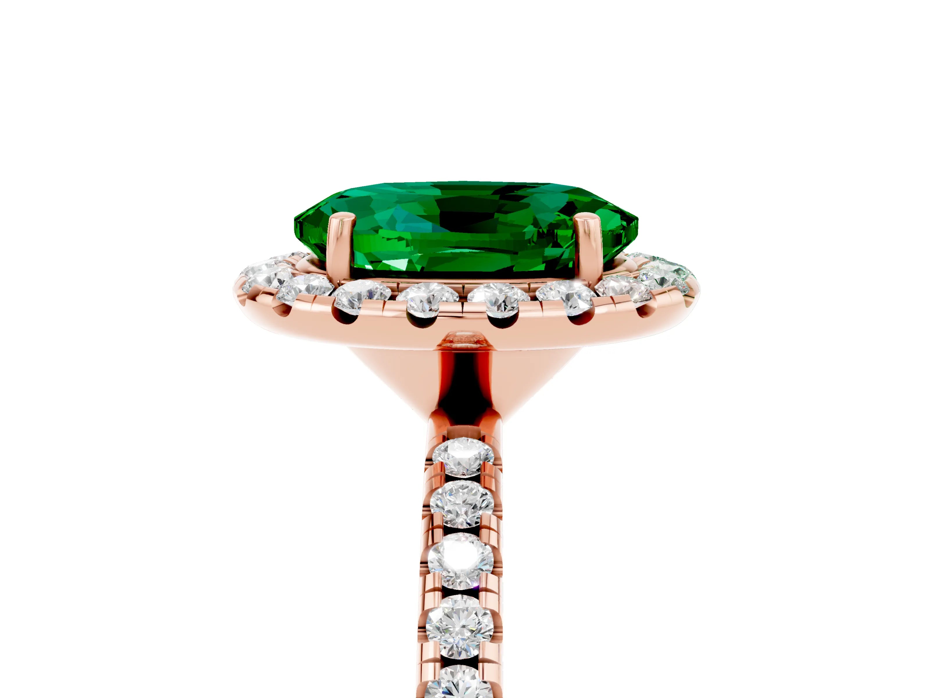 Rose gold Oval Cut Halo Round Diamond Pavé Band Four-Prong Ring_5