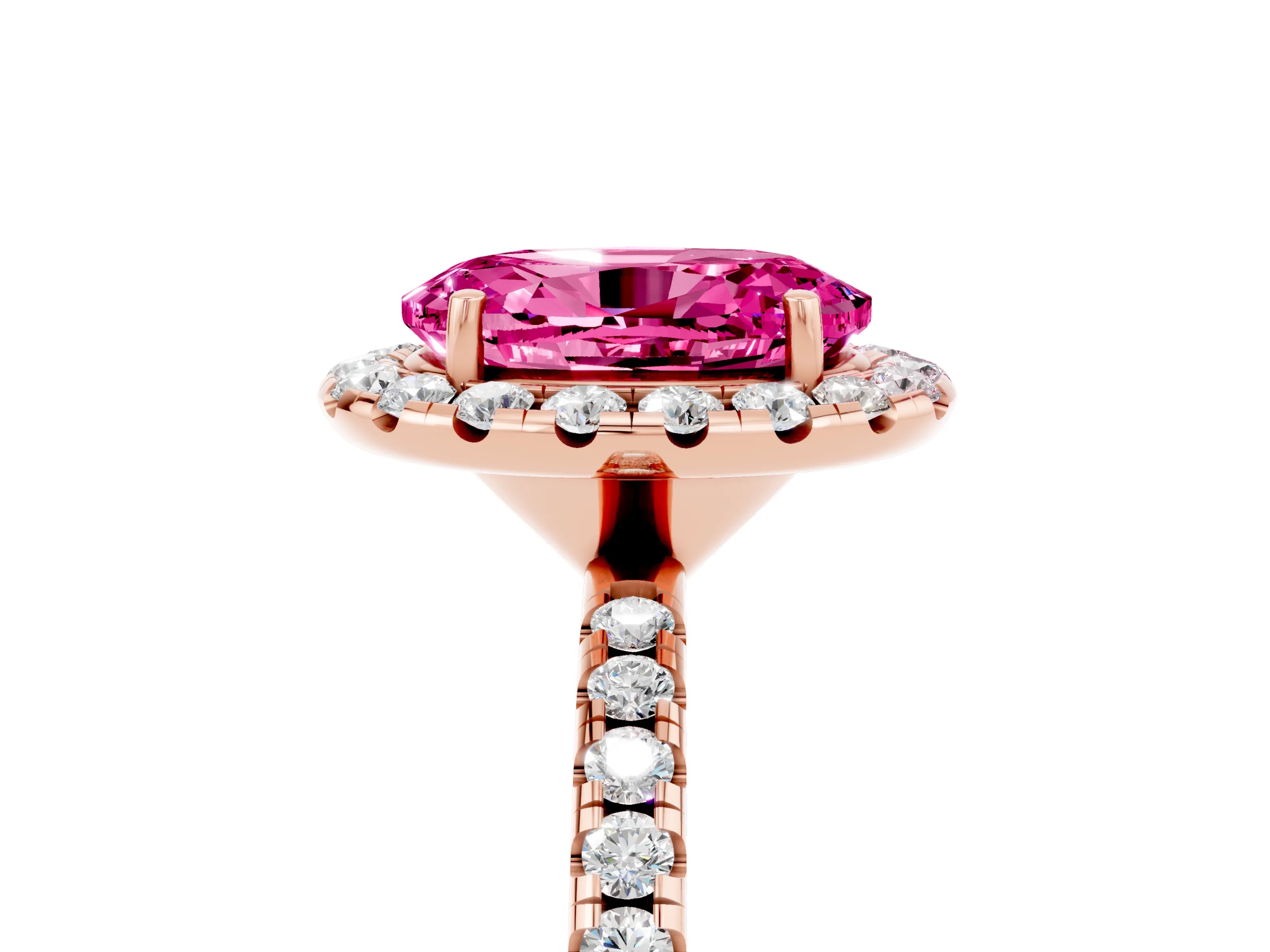 Rose gold Oval Cut Halo Round Diamond Pavé Band Four-Prong Ring_5