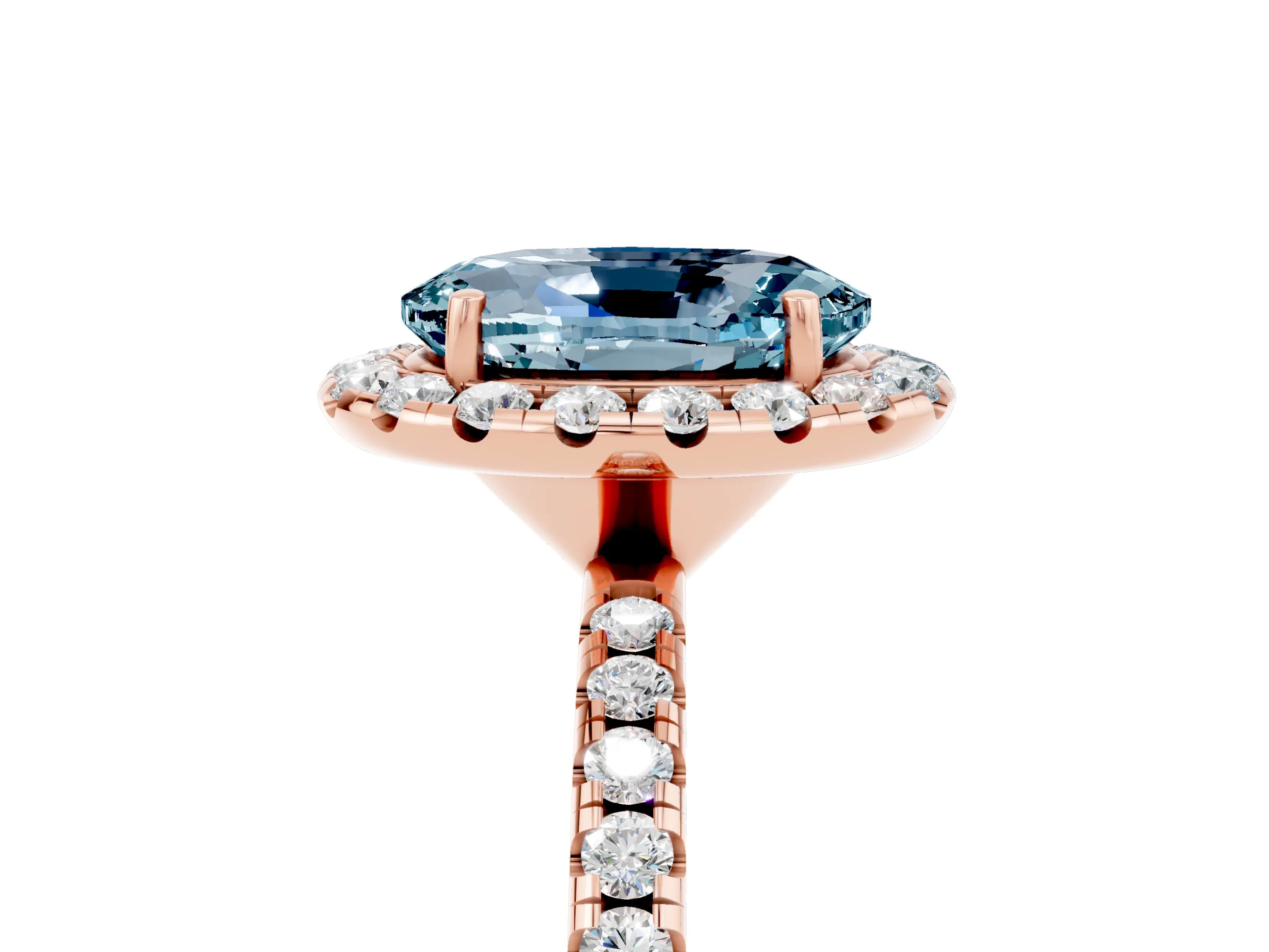 Rose gold Oval Cut Halo Round Diamond Pavé Band Four-Prong Ring_5
