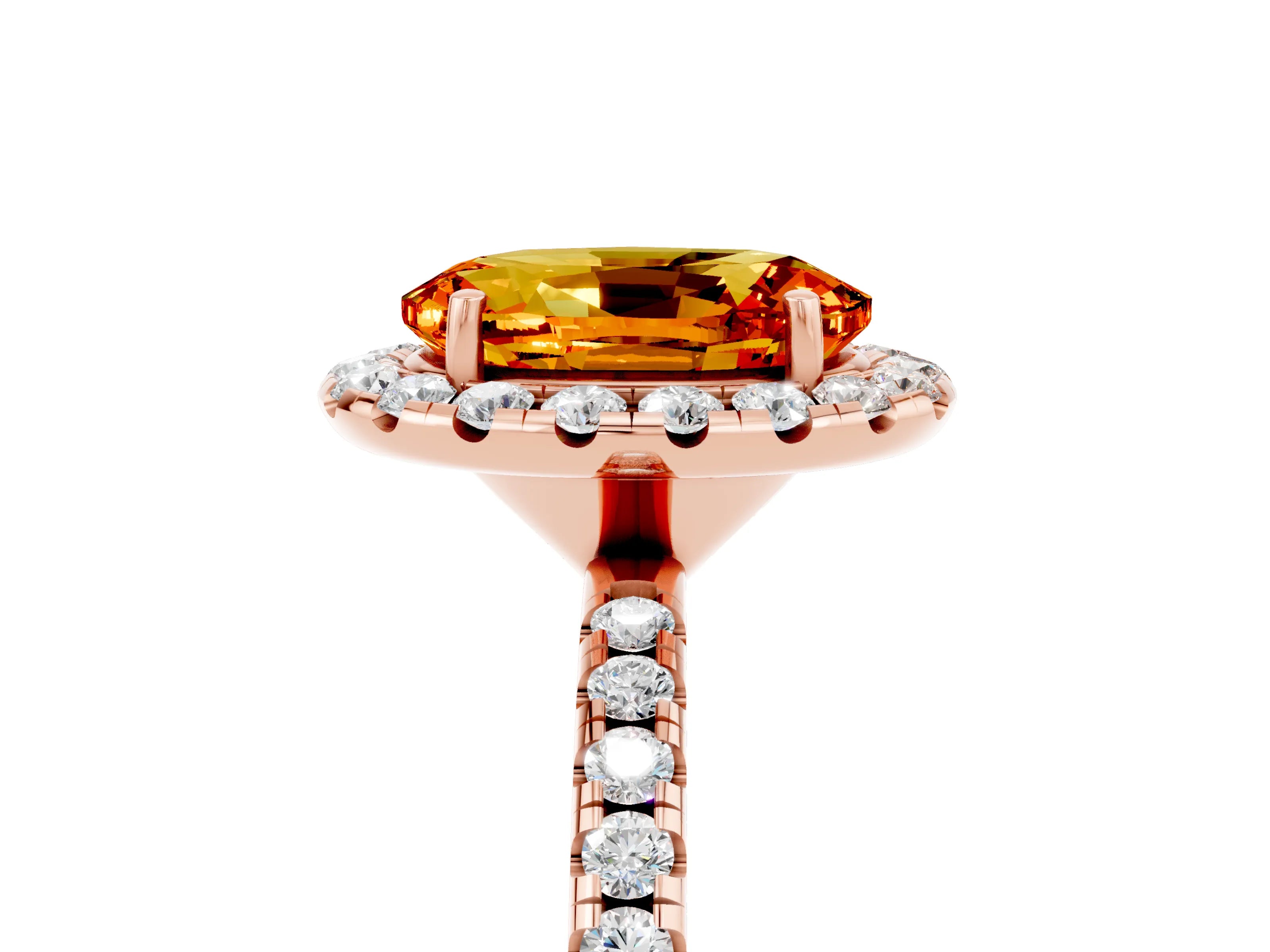 Rose gold Oval Cut Halo Round Diamond Pavé Band Four-Prong Ring_5