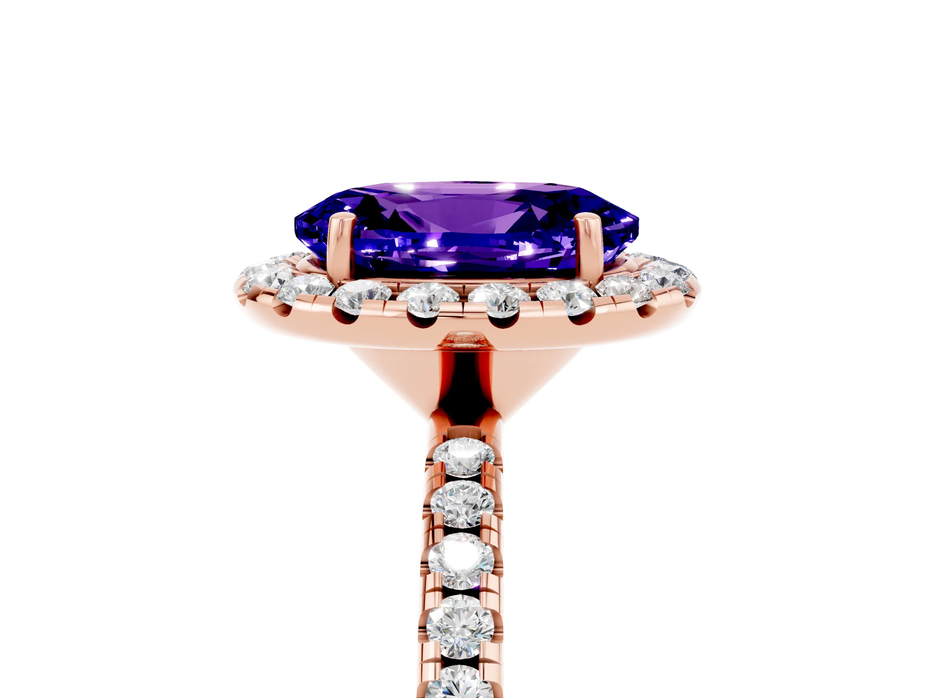 Rose gold Oval Cut Halo Round Diamond Pavé Band Four-Prong Ring_5