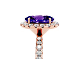Rose gold Oval Cut Halo Round Diamond Pavé Band Four-Prong Ring_5