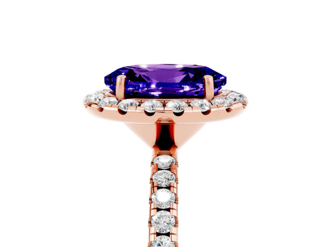 Rose gold Oval Cut Halo Round Diamond Pavé Band Four-Prong Ring_5