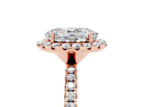 Rose gold Oval Cut Halo Round Diamond Pavé Band Four-Prong Ring_5