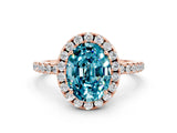 Rose gold Oval Cut Halo Round Diamond Pavé Band Four-Prong Ring