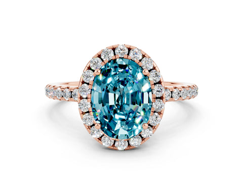 Rose gold Oval Cut Halo Round Diamond Pavé Band Four-Prong Ring