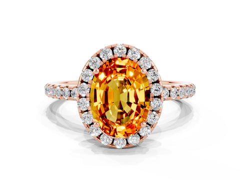 Rose gold Oval Cut Halo Round Diamond Pavé Band Four-Prong Ring