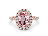 Rose gold Oval Cut Halo Round Diamond Pavé Band Four-Prong Ring