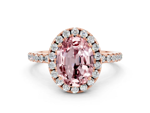 Rose gold Oval Cut Halo Round Diamond Pavé Band Four-Prong Ring