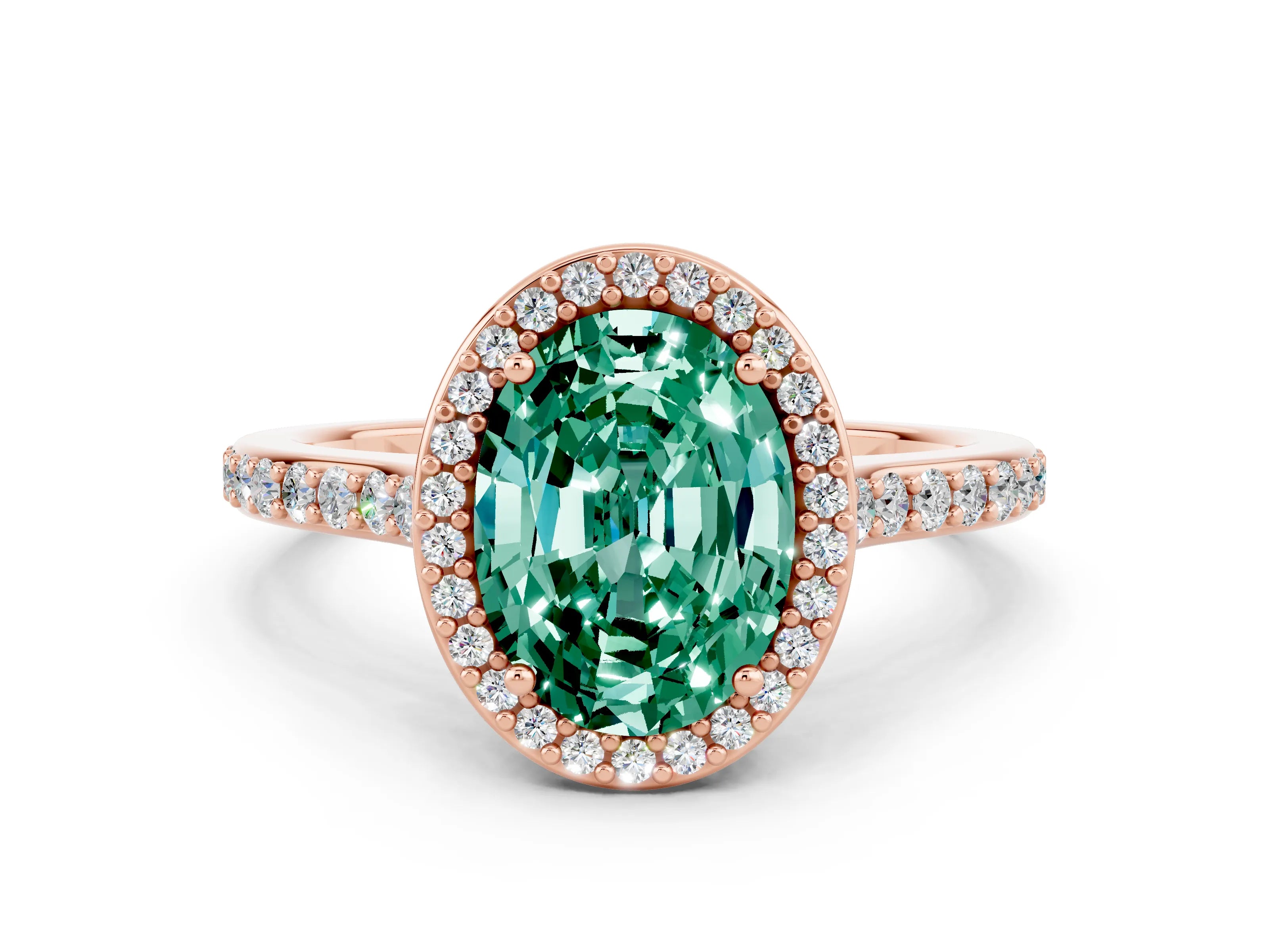 Rose gold Oval Cut Halo Round Diamond Pavé Band with Four-Prong Setting