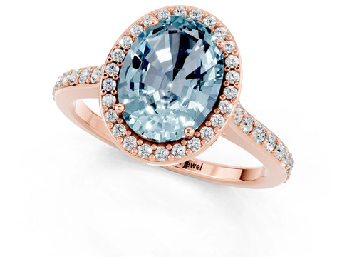 Rose gold Oval Cut Halo Round Diamond Pavé Band with Four-Prong Setting_1