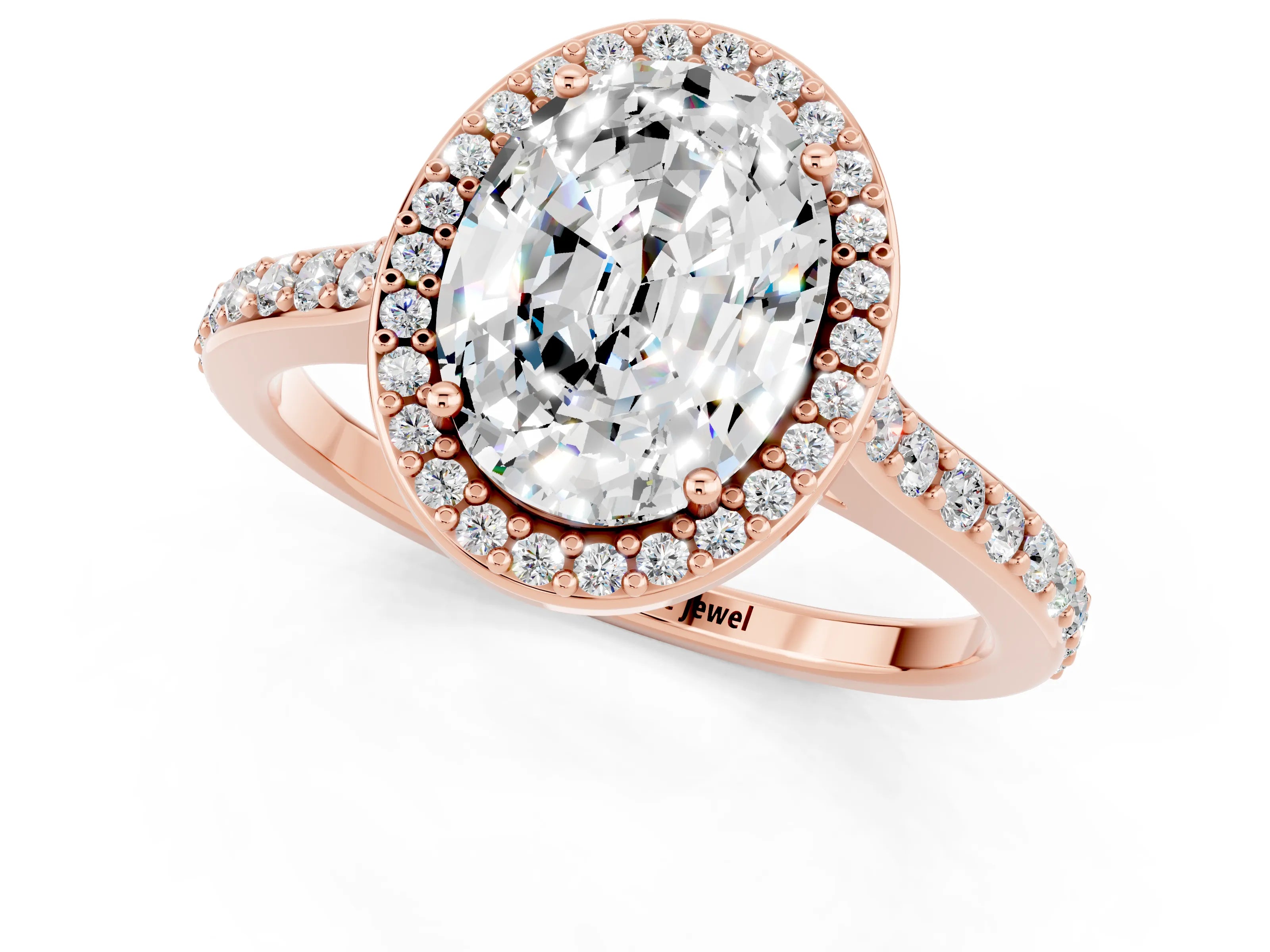 Rose gold Oval Cut Halo Round Diamond Pavé Band with Four-Prong Setting_1