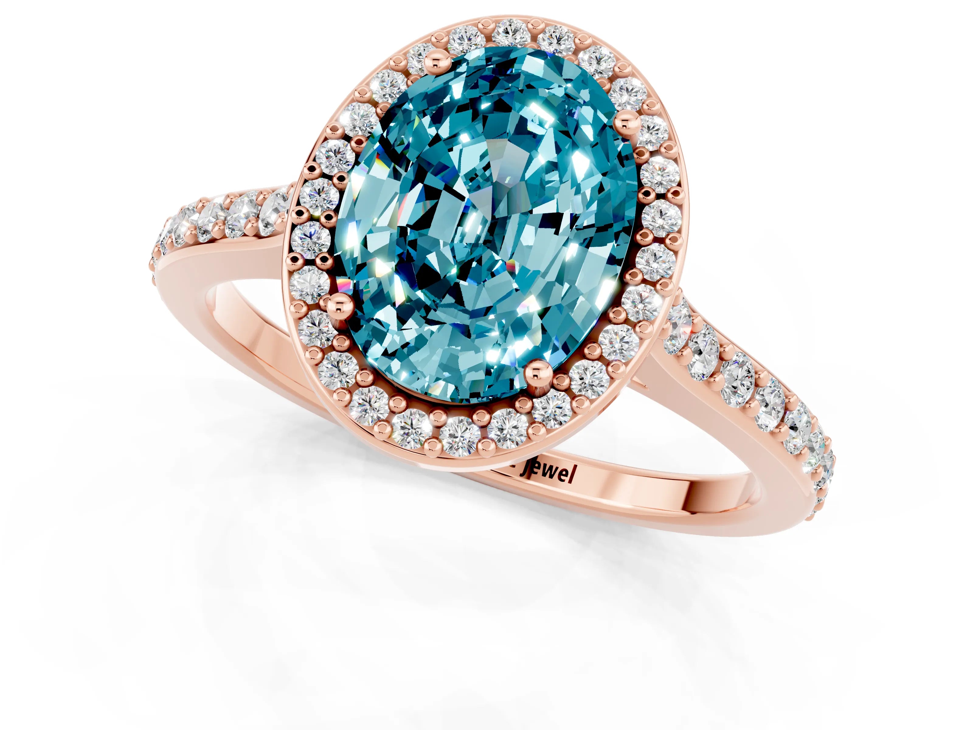 Rose gold Oval Cut Halo Round Diamond Pavé Band with Four-Prong Setting_1