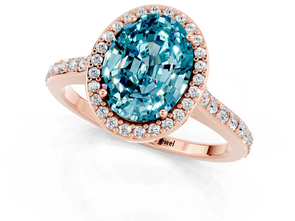 Rose gold Oval Cut Halo Round Diamond Pavé Band with Four-Prong Setting