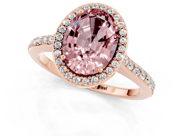 Rose gold Oval Cut Halo Round Diamond Pavé Band with Four-Prong Setting