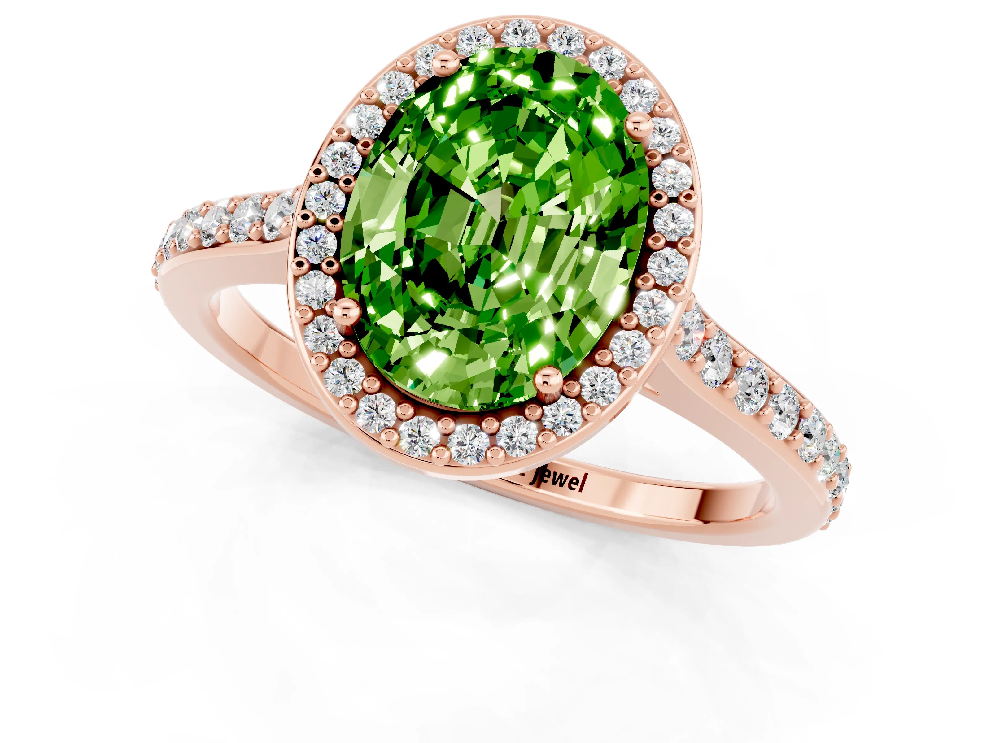 Rose gold Oval Cut Halo Round Diamond Pavé Band with Four-Prong Setting_1