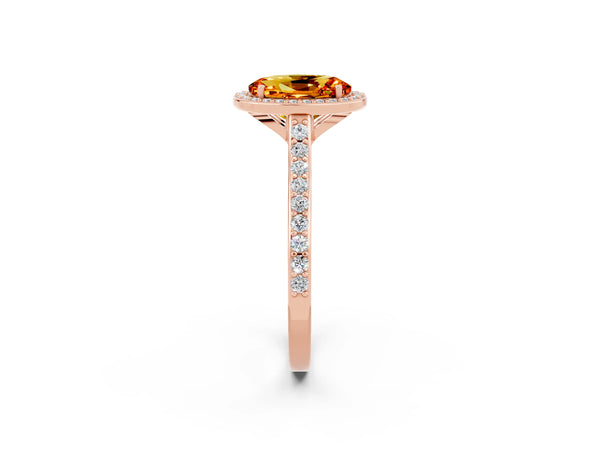 Rose gold Oval Cut Citrine Halo Engagement Ring with Round Pavé Shoulders and Prong Setting