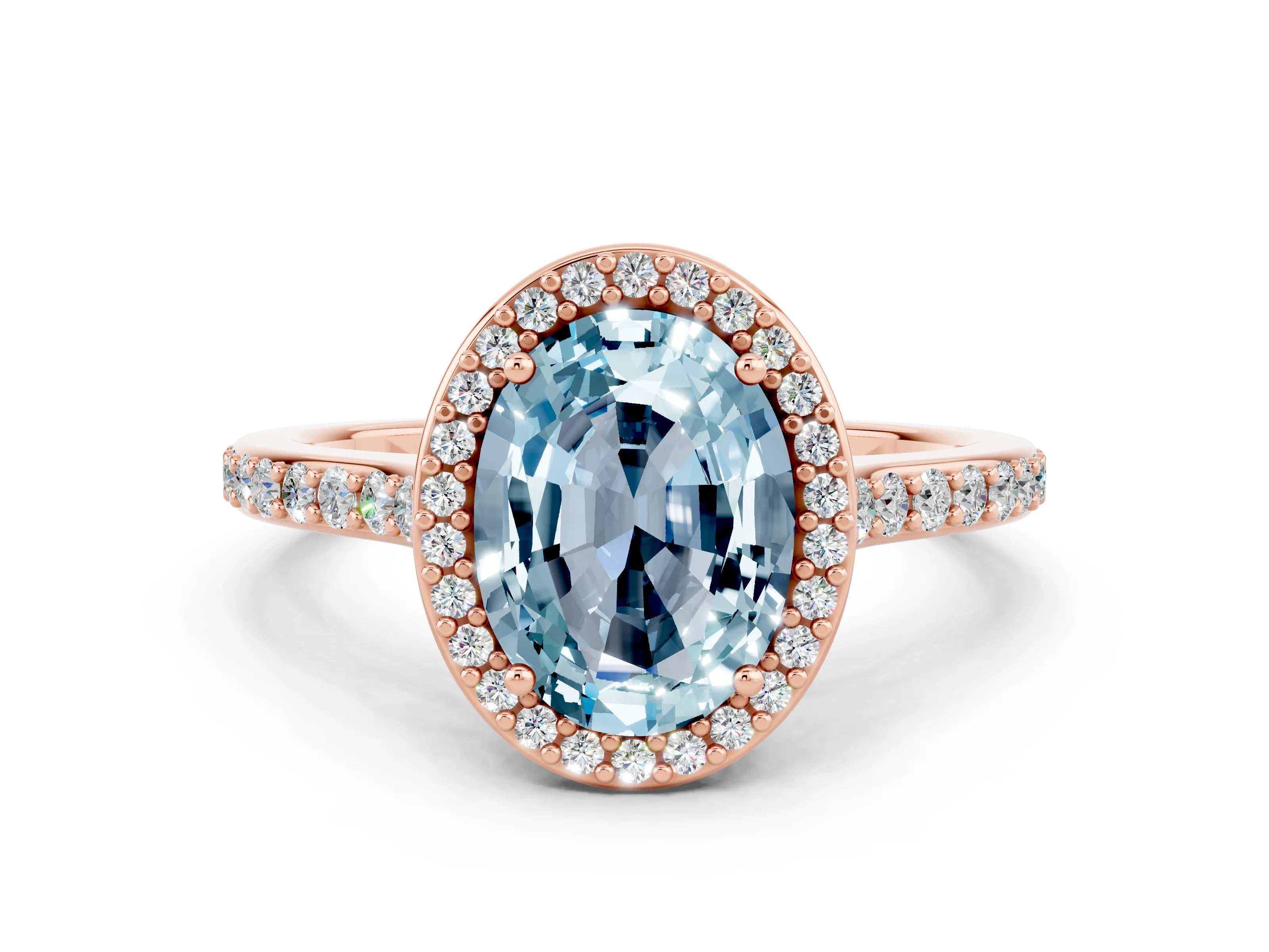 Rose gold Oval Cut Halo Round Diamond Pavé Band with Four-Prong Setting