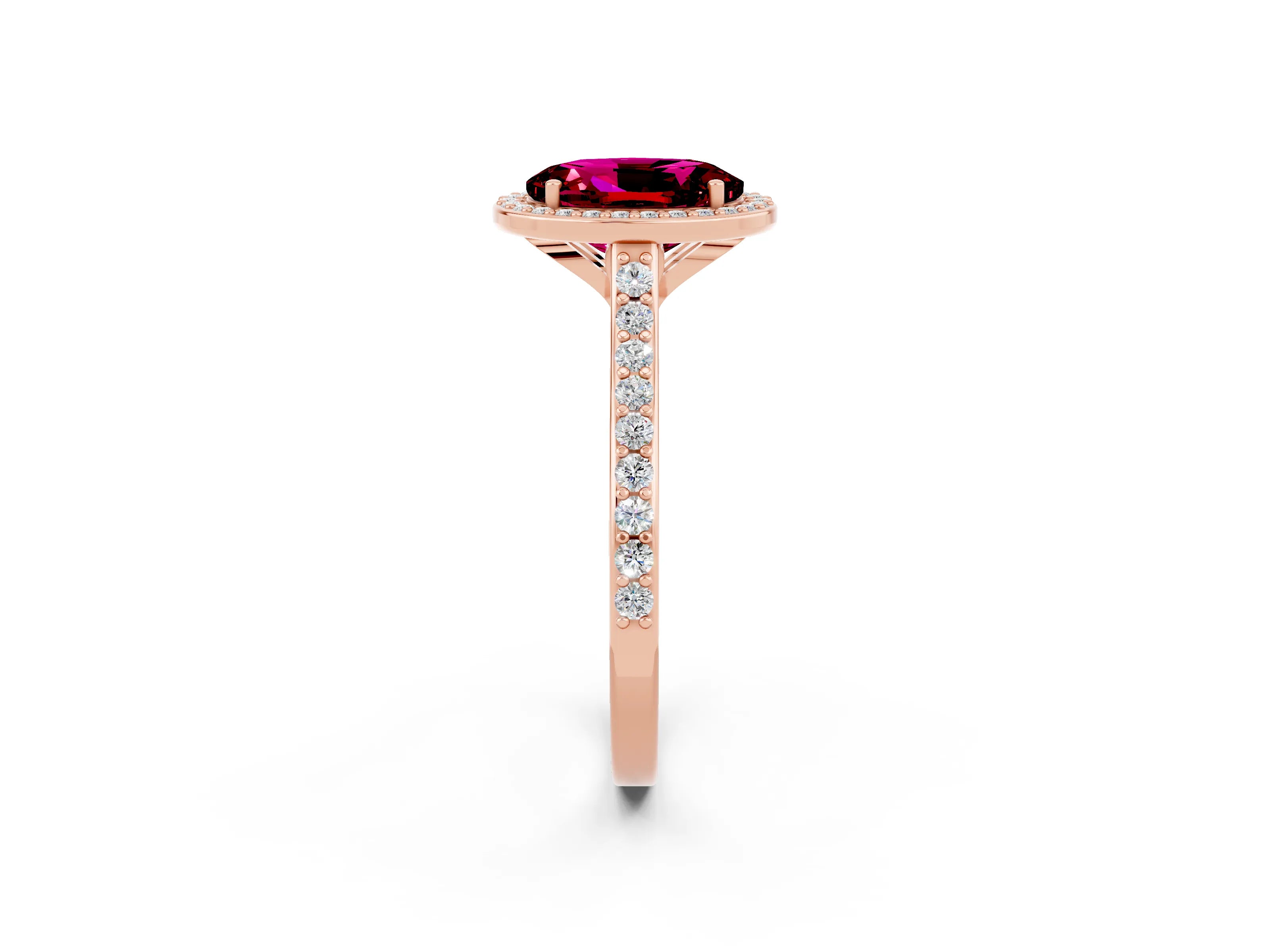 Rose gold Oval Cut Halo Round Diamond Pavé Band with Four-Prong Setting_2