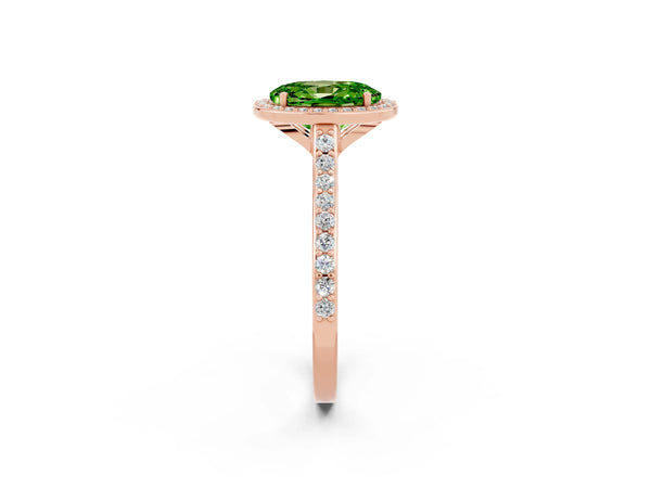 Rose gold Oval Cut Halo Round Diamond Pavé Band with Four-Prong Setting