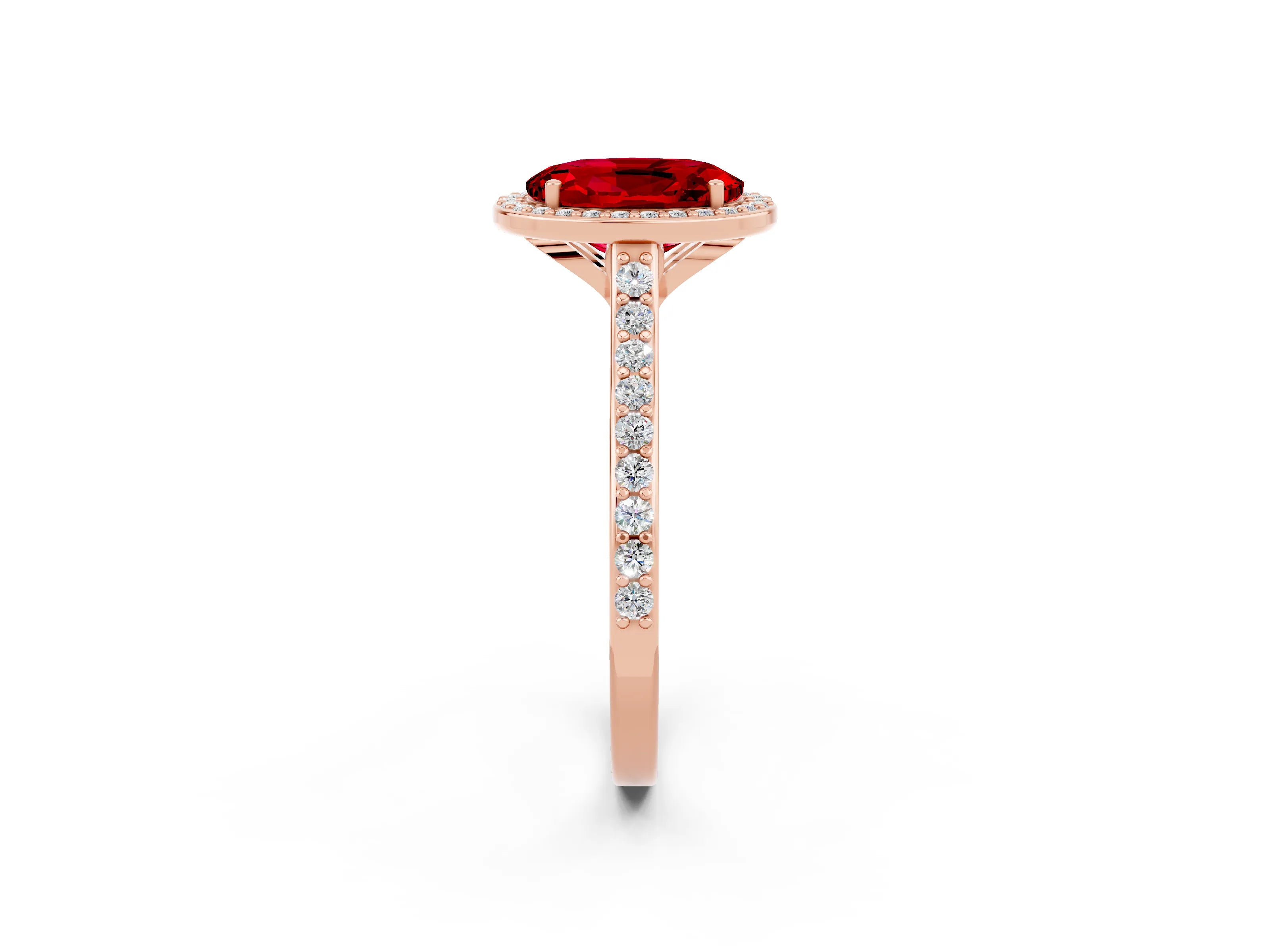 Rose gold Oval Cut Halo Round Diamond Pavé Band with Four-Prong Setting_2
