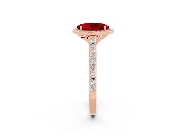 Rose gold Oval Cut Halo Round Diamond Pavé Band with Four-Prong Setting