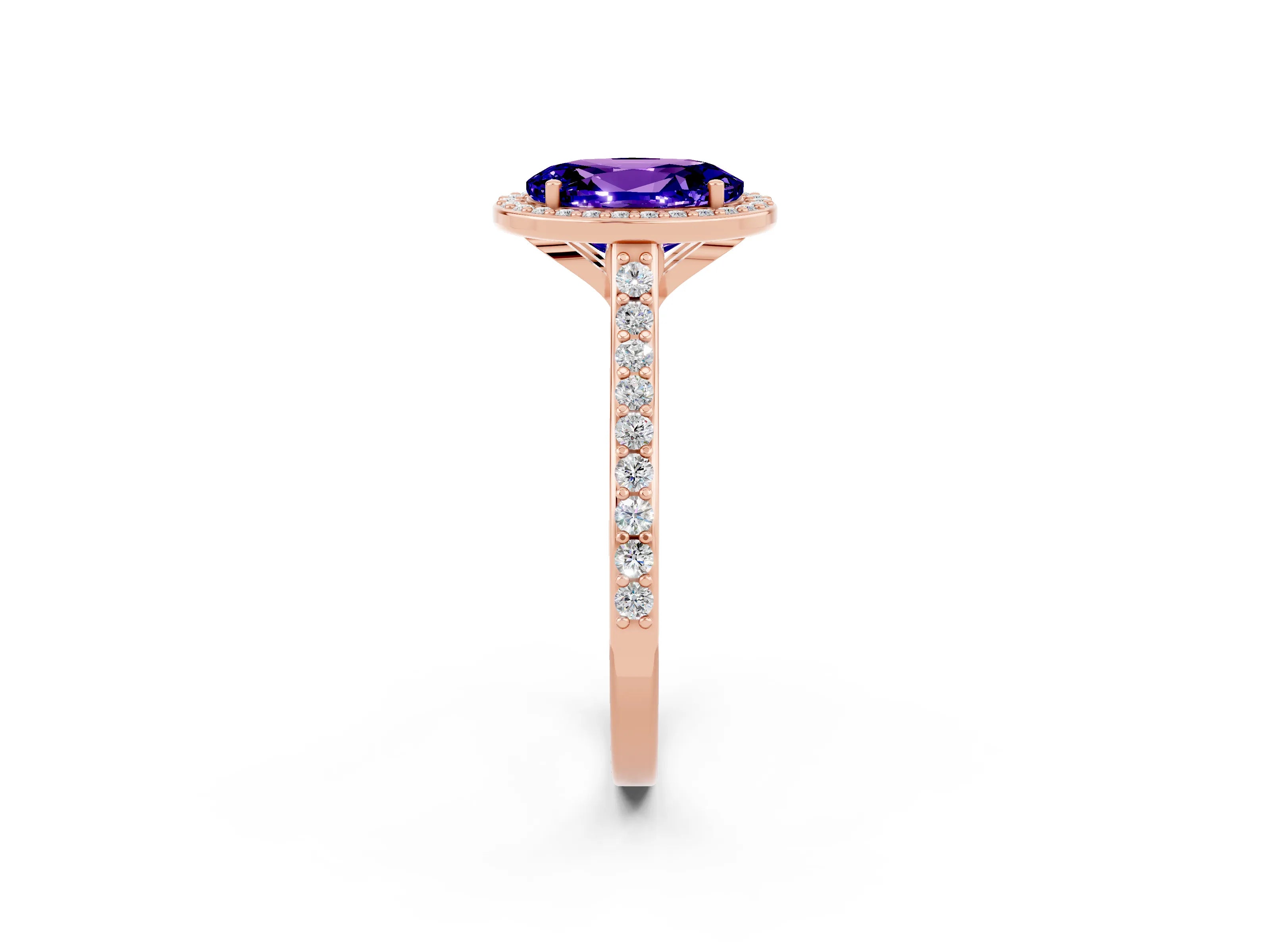 Rose gold Oval Cut Halo Round Diamond Pavé Band with Four-Prong Setting_2