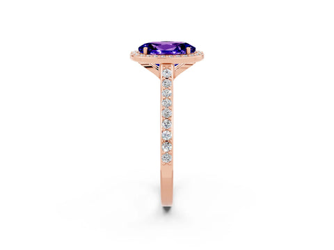 Rose gold Oval Cut Halo Round Diamond Pavé Band with Four-Prong Setting_2