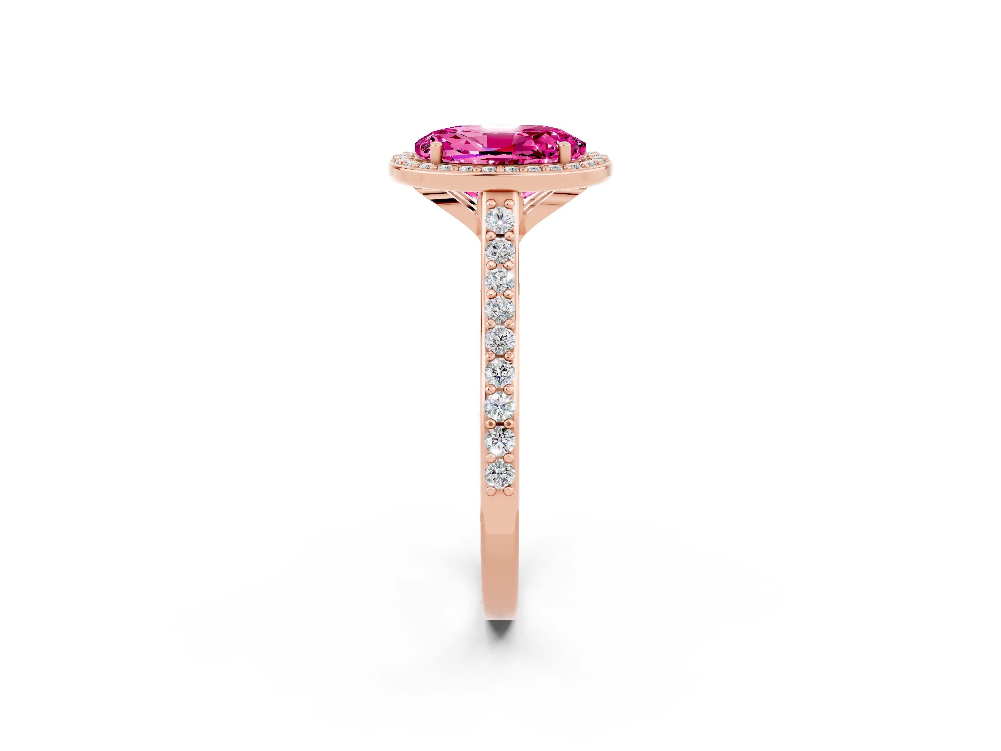 Rose gold Oval Cut Halo Round Diamond Pavé Band with Four-Prong Setting_2