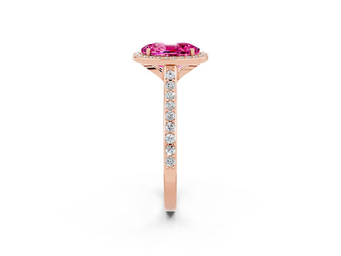 Rose gold Oval Cut Halo Round Diamond Pavé Band with Four-Prong Setting_2