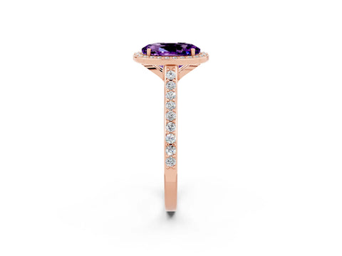 Rose gold Oval Cut Halo Round Diamond Pavé Band with Four-Prong Setting_2